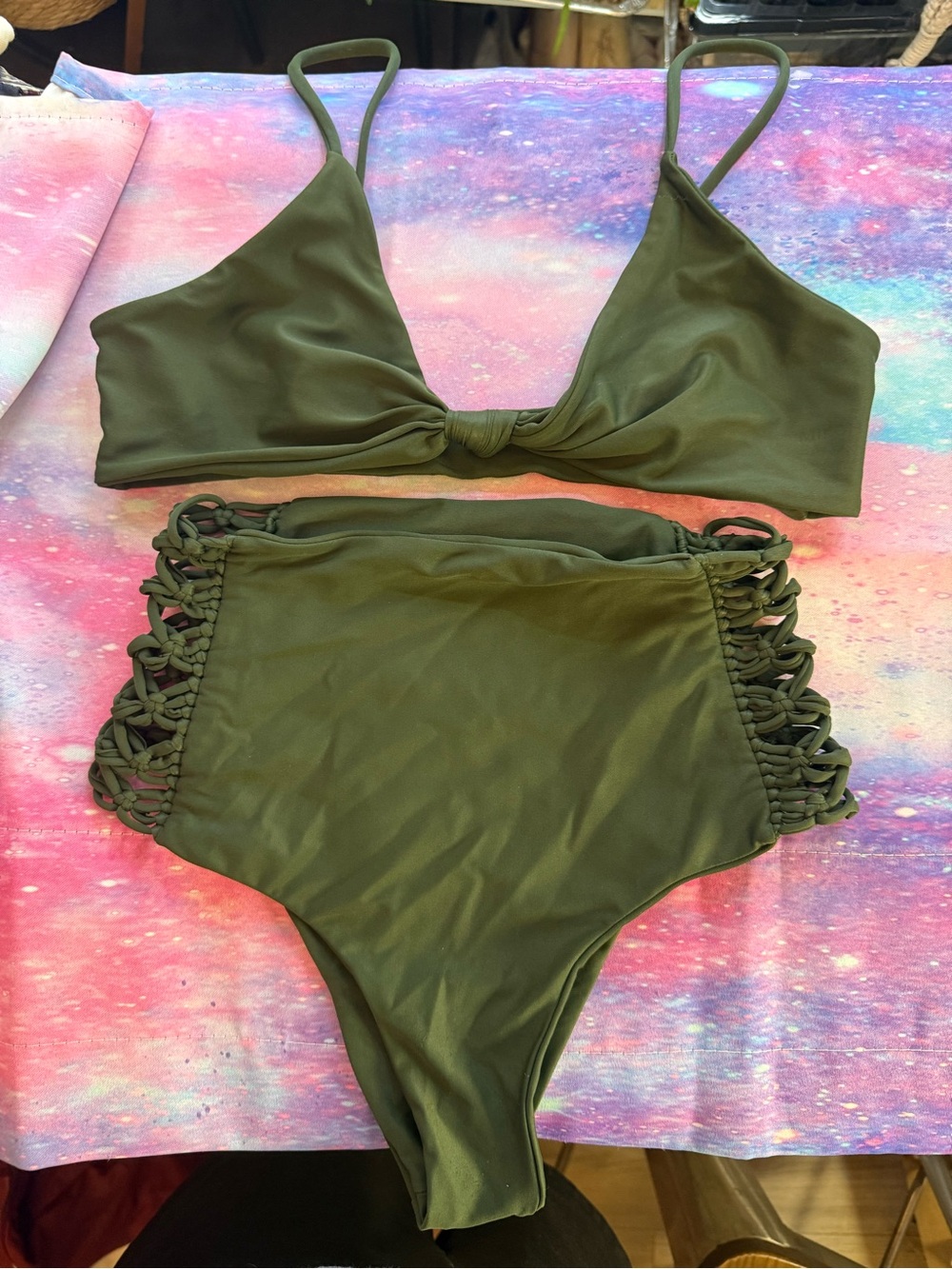 Mikoh Olive Green Logo Bikini Fabric